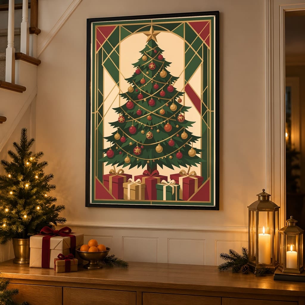 Christmas Frame Mockup Bundle — 40 Vertical Staircase and Hallway Wall Art PSD Mockups: mockup scene 37 of 40