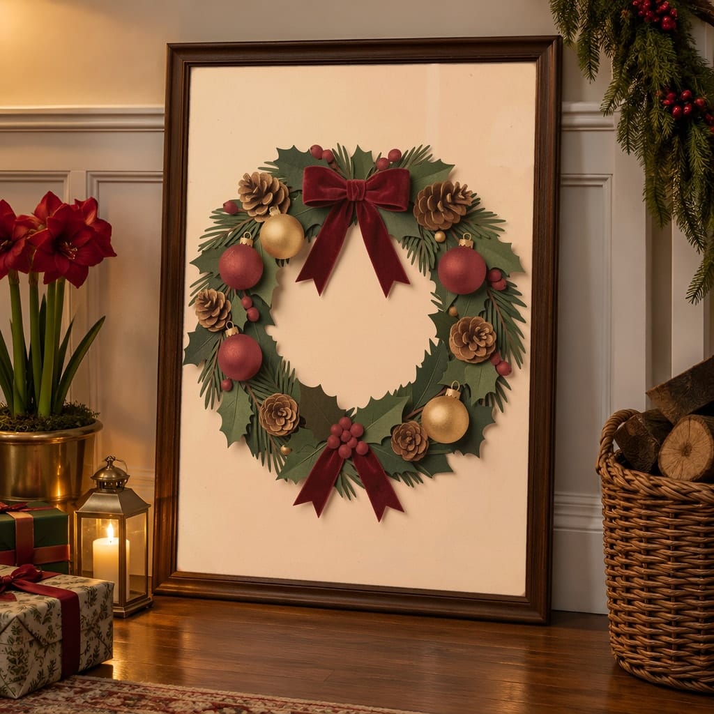 Christmas Frame Mockup Bundle — 40 Vertical Staircase and Hallway Wall Art PSD Mockups: mockup scene 39 of 40
