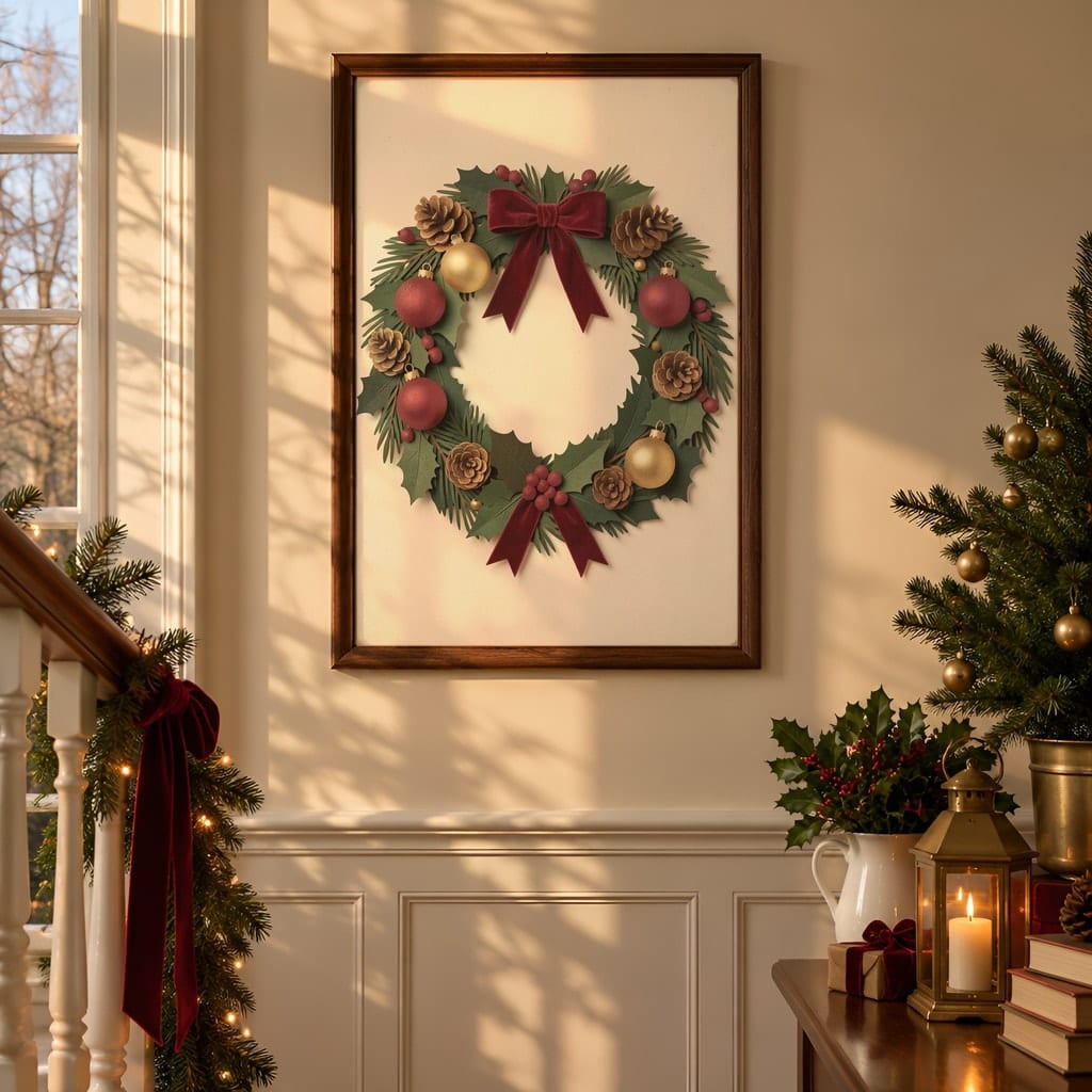 Christmas Frame Mockup Bundle — 40 Vertical Staircase and Hallway Wall Art PSD Mockups: mockup scene 4 of 40
