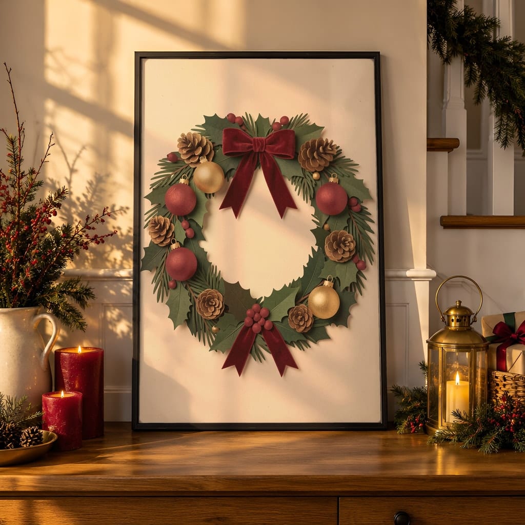 Christmas Frame Mockup Bundle — 40 Vertical Staircase and Hallway Wall Art PSD Mockups: mockup scene 5 of 40