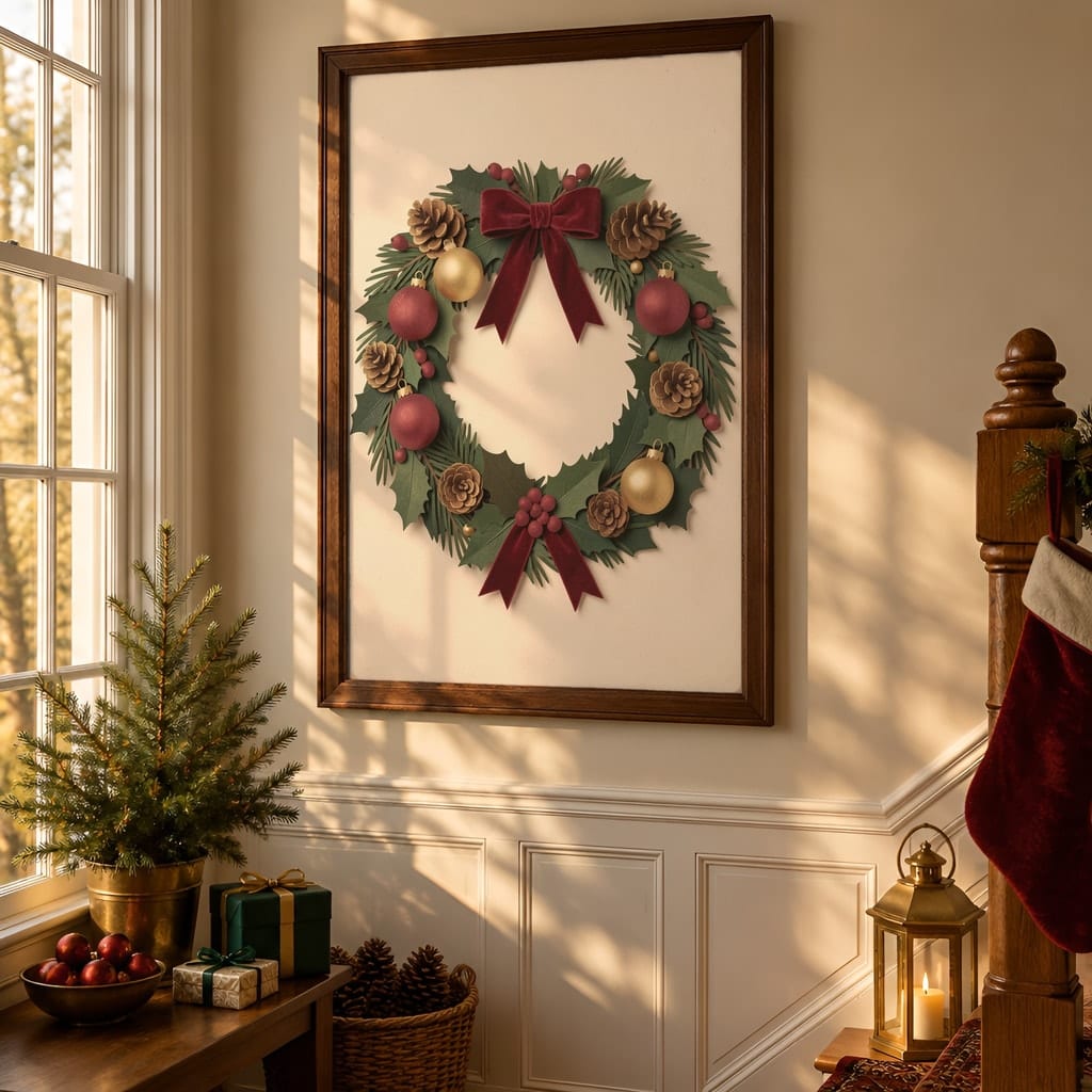 Christmas Frame Mockup Bundle — 40 Vertical Staircase and Hallway Wall Art PSD Mockups: mockup scene 6 of 40