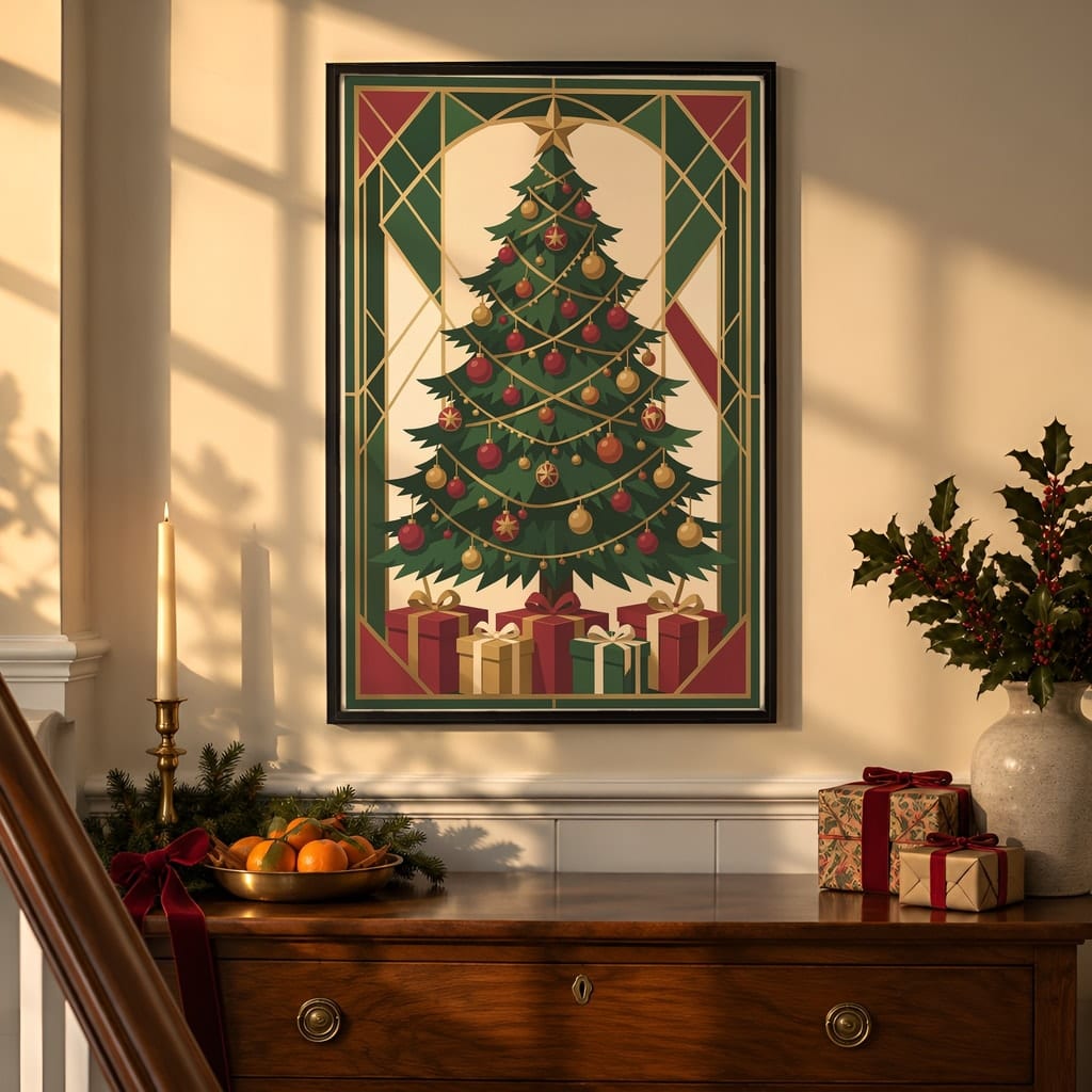 Christmas Frame Mockup Bundle — 40 Vertical Staircase and Hallway Wall Art PSD Mockups: mockup scene 7 of 40