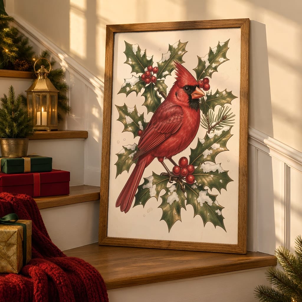 Christmas Frame Mockup Bundle — 40 Vertical Staircase and Hallway Wall Art PSD Mockups: mockup scene 8 of 40