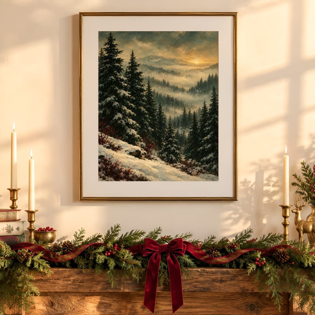 Christmas Frame Mockup — Festive Mantel Wall Art PSD Templates (20 Scenes): mockup scene 11 of 20