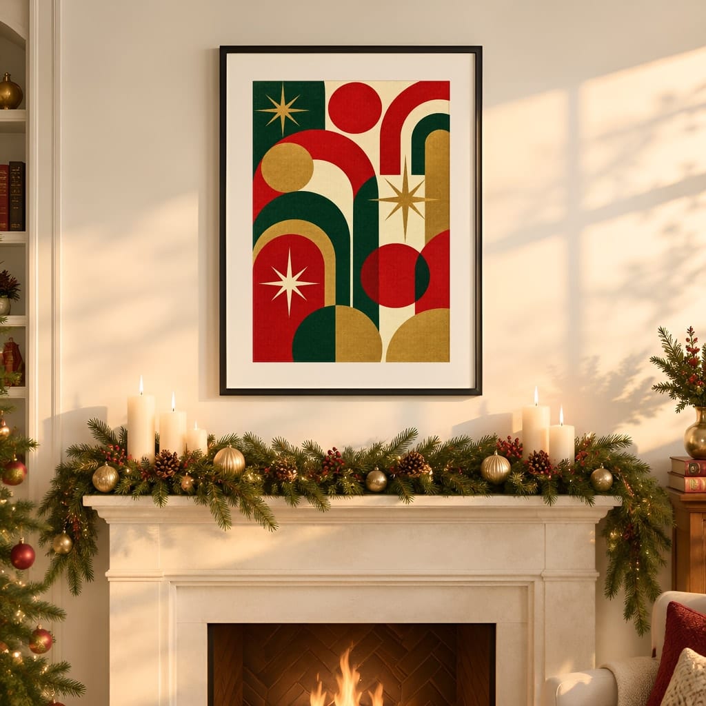 Christmas Frame Mockup — Festive Mantel Wall Art PSD Templates (20 Scenes): mockup scene 13 of 20