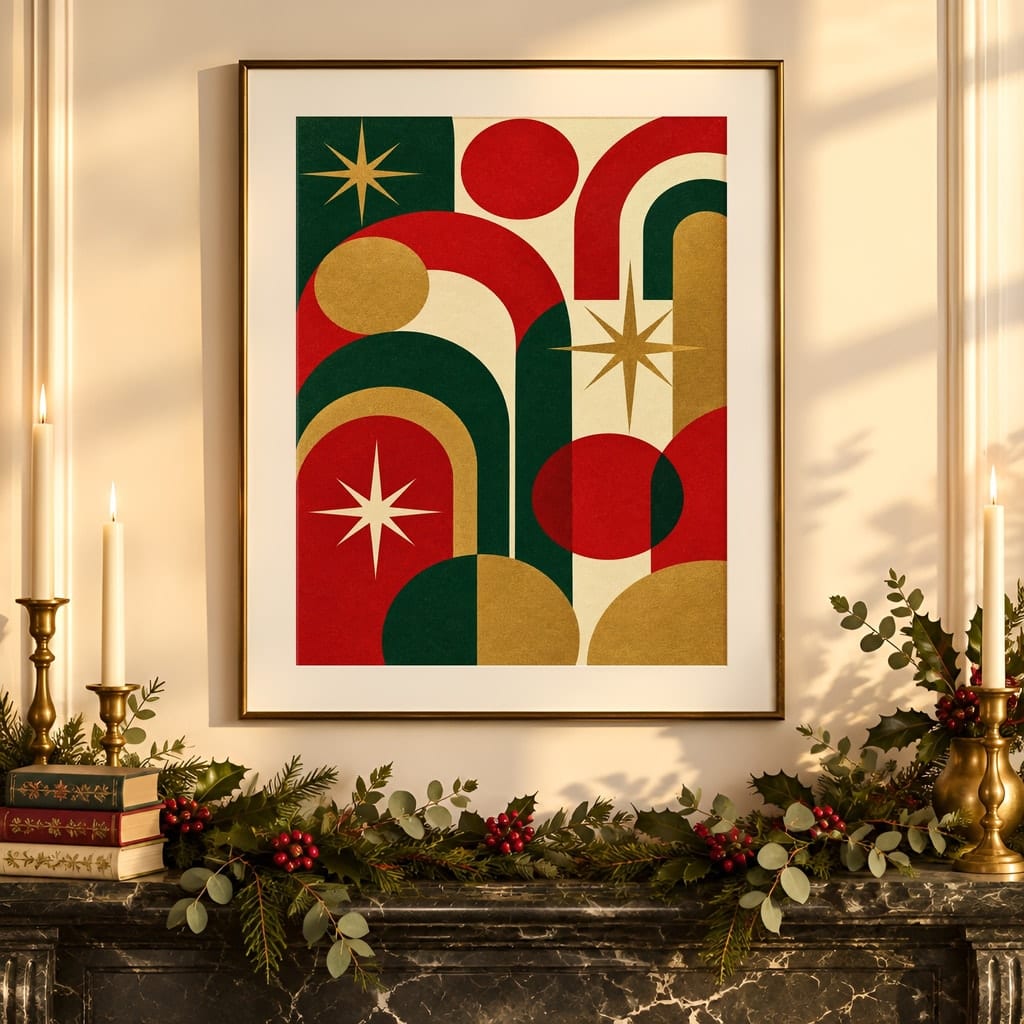 Christmas Frame Mockup — Festive Mantel Wall Art PSD Templates (20 Scenes): mockup scene 15 of 20