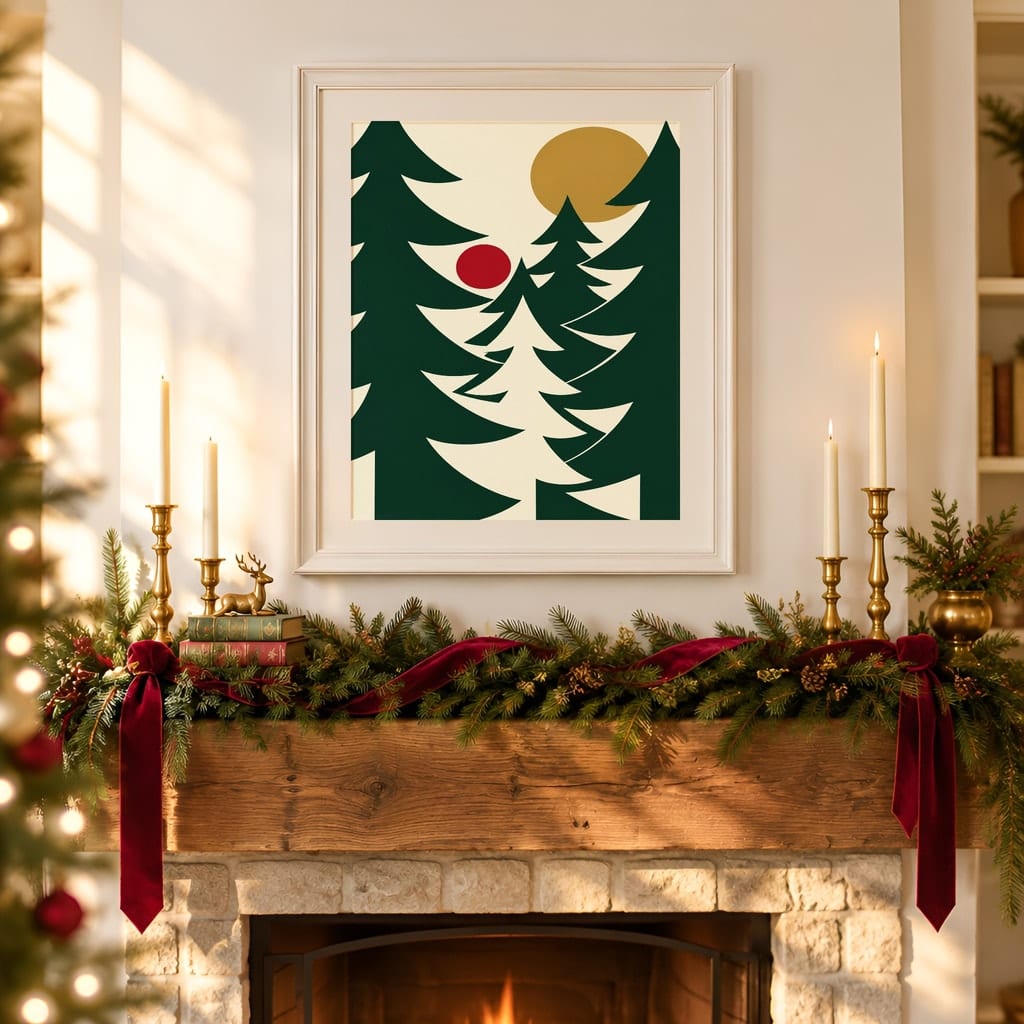Christmas Frame Mockup — Festive Mantel Wall Art PSD Templates (20 Scenes): mockup scene 16 of 20