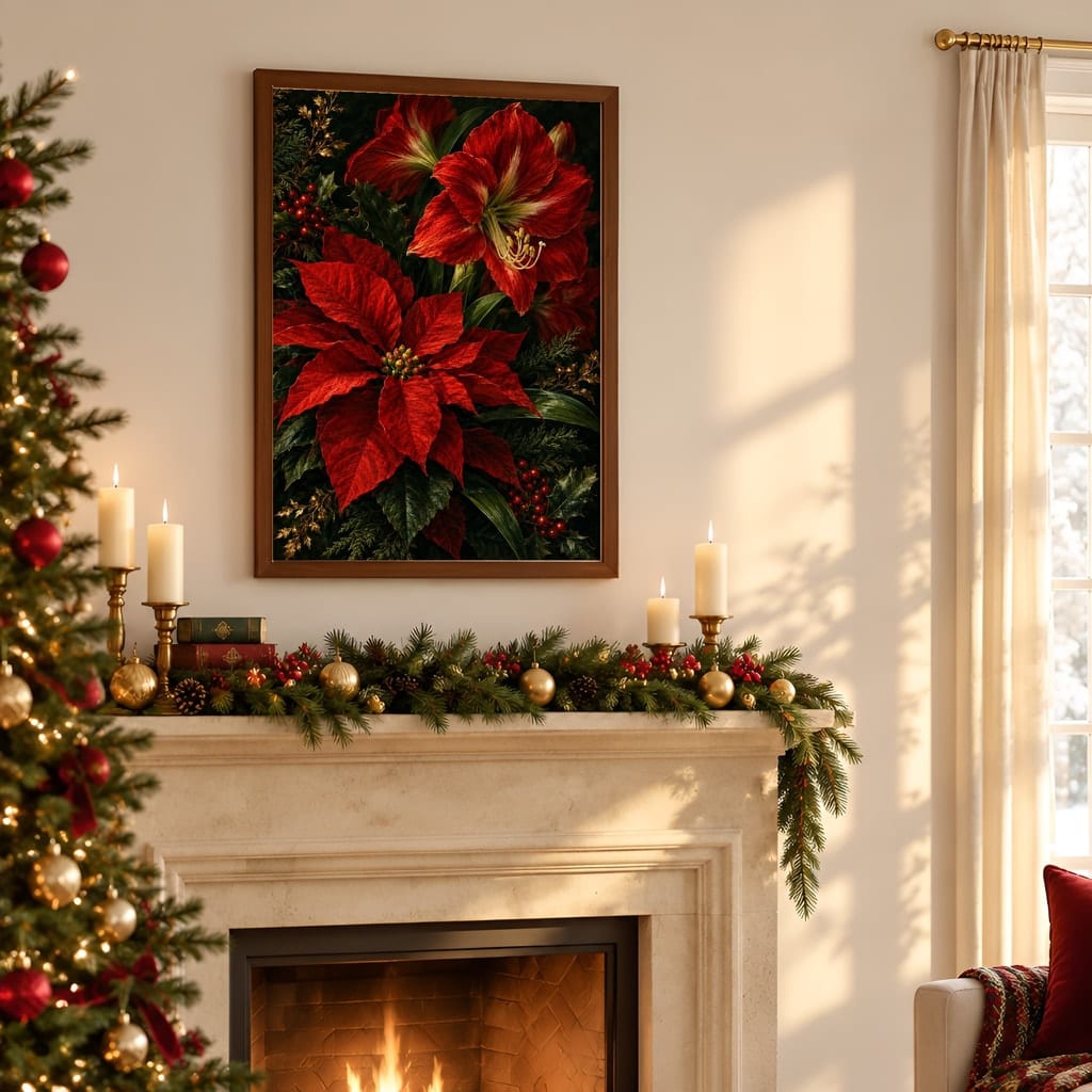 Christmas Frame Mockup — Festive Mantel Wall Art PSD Templates (20 Scenes): mockup scene 18 of 20