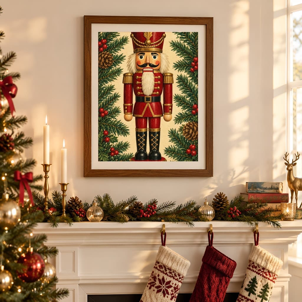 Christmas Frame Mockup — Festive Mantel Wall Art PSD Templates (20 Scenes): mockup scene 2 of 20