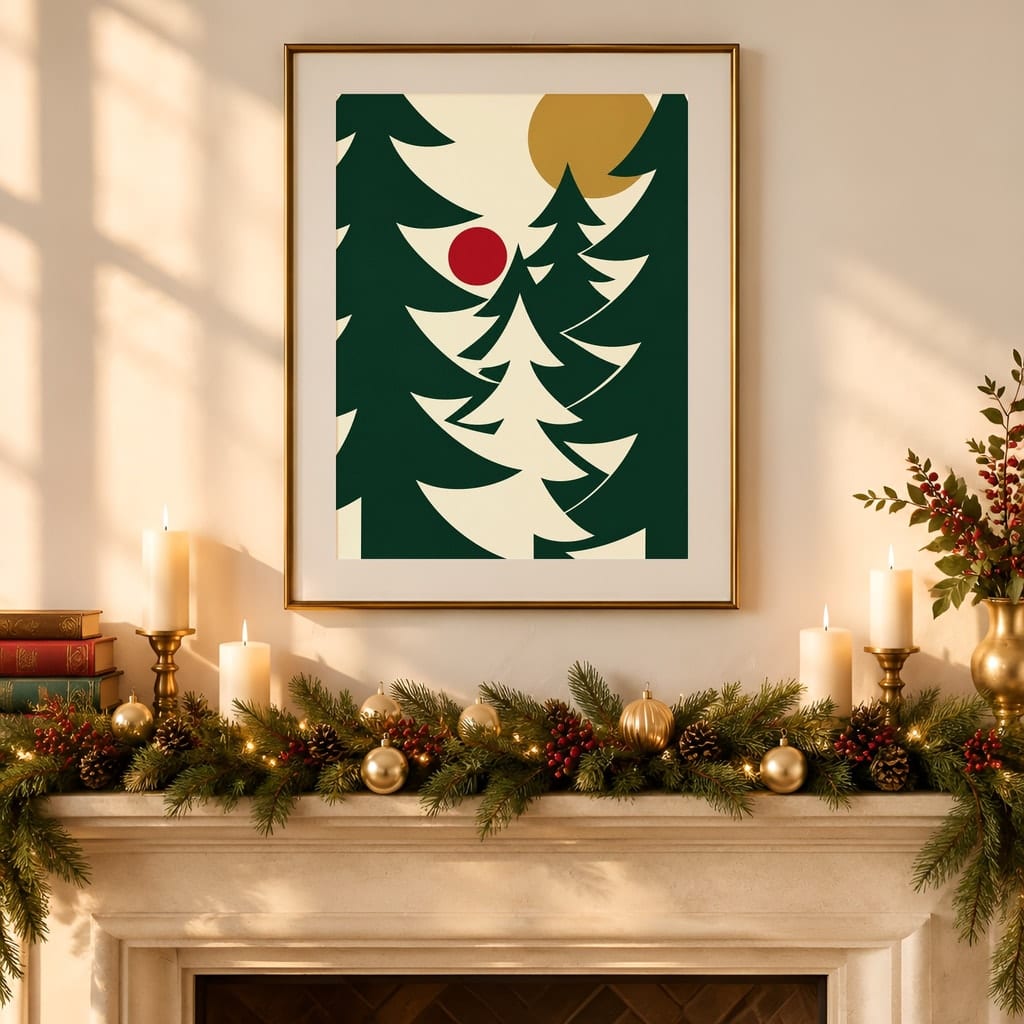 Christmas Frame Mockup — Festive Mantel Wall Art PSD Templates (20 Scenes): mockup scene 3 of 20