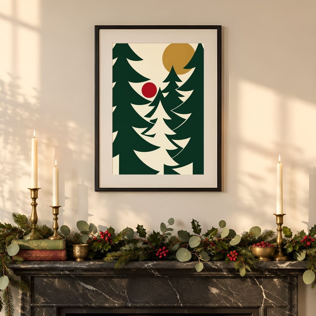 Christmas Frame Mockup — Festive Mantel Wall Art PSD Templates (20 Scenes): mockup scene 5 of 20