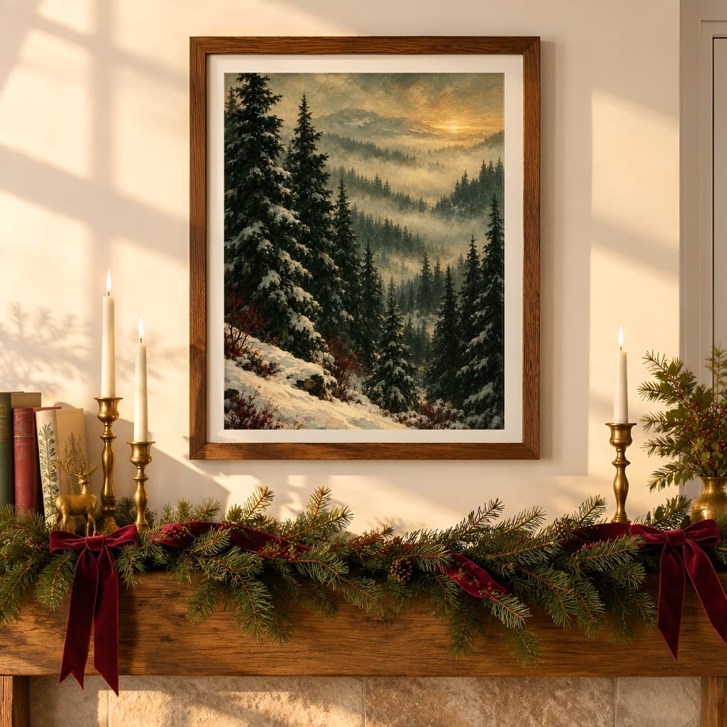 Christmas Frame Mockup — Festive Mantel Wall Art PSD Templates (20 Scenes): mockup scene 6 of 20