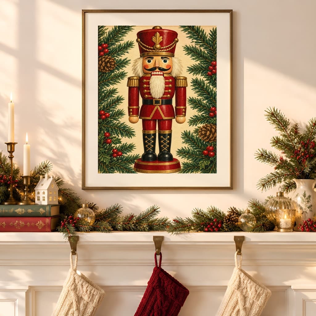 Christmas Frame Mockup — Festive Mantel Wall Art PSD Templates (20 Scenes): mockup scene 7 of 20