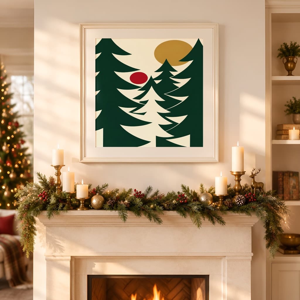Christmas Frame Mockup — Festive Mantel Wall Art PSD Templates (20 Scenes): mockup scene 8 of 20