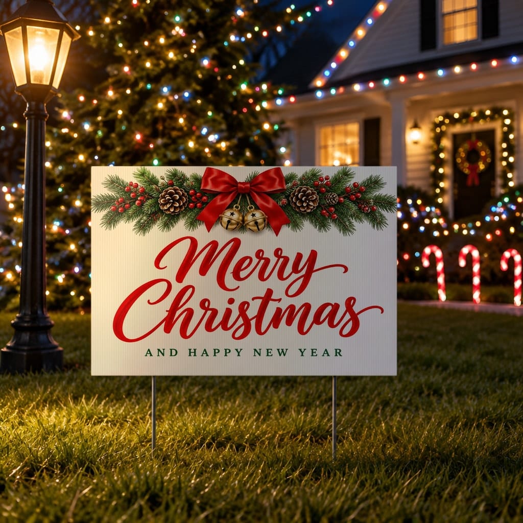 Christmas Yard Sign Mockup Bundle — 20 Horizontal 24x18 Yard Sign PSD Mockups: mockup scene 13 of 20
