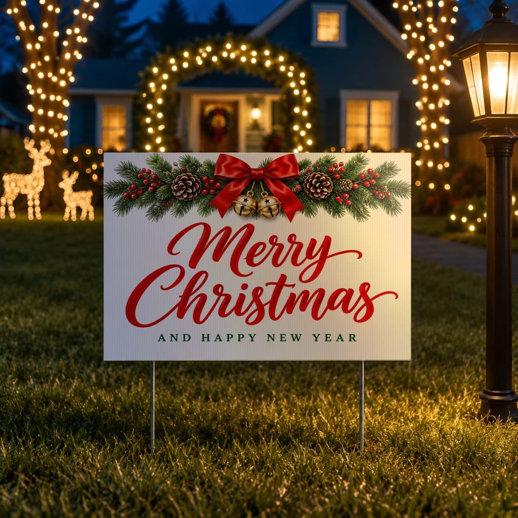 Christmas Yard Sign Mockup Bundle — 20 Horizontal 24x18 Yard Sign PSD Mockups: mockup scene 15 of 20