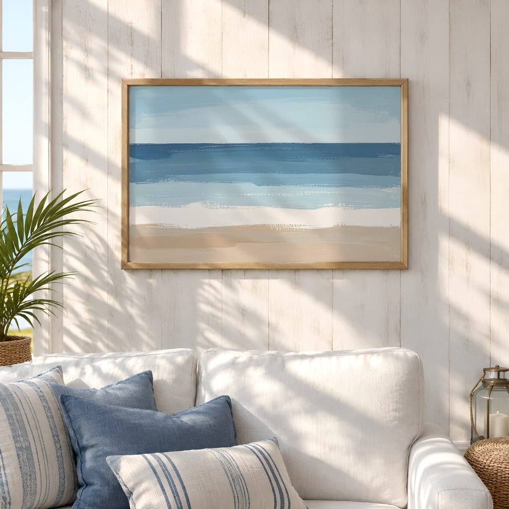 Coastal Frame Mockup Bundle — 40 Horizontal Beach House Wall Art PSD Mockups: mockup scene 14 of 40