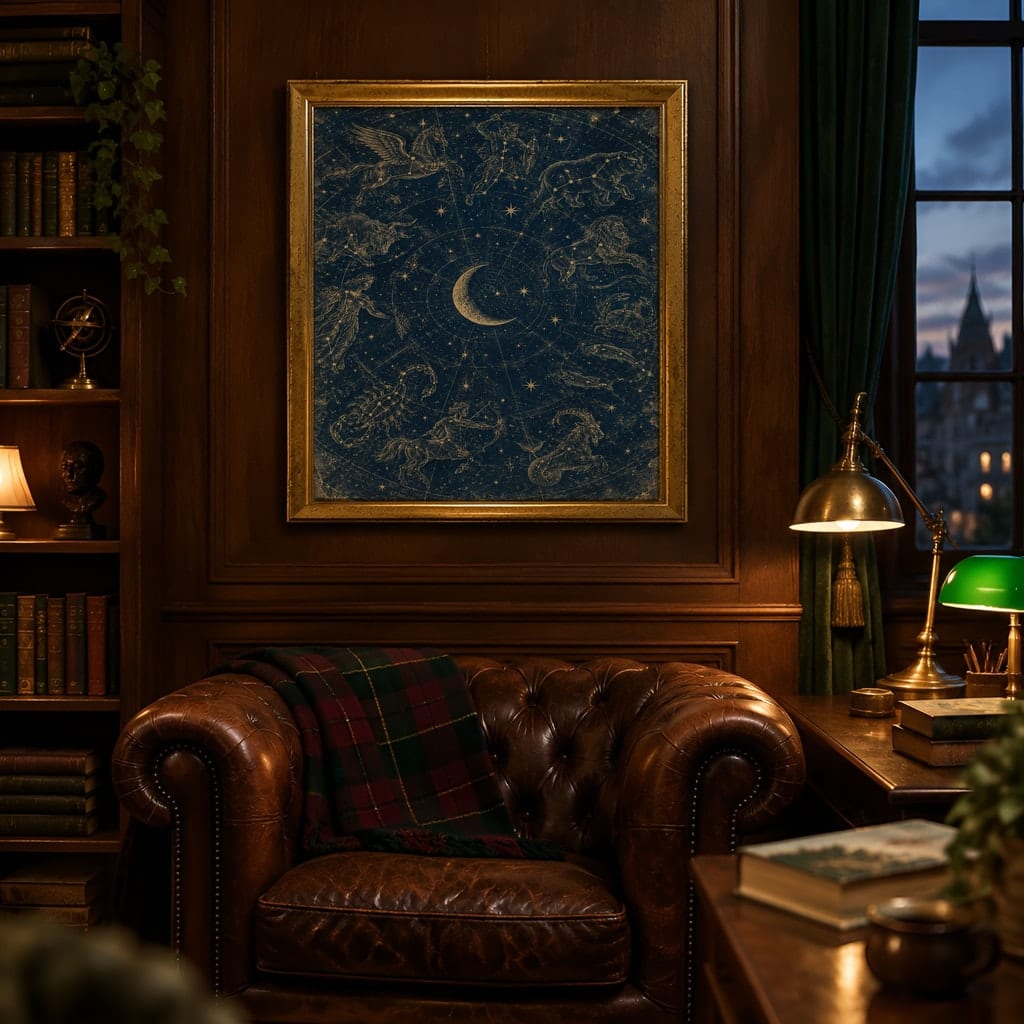 Dark Academia Frame Mockup — Single Home Study Wall Art PSD Templates (20 Scenes): mockup scene 12 of 20