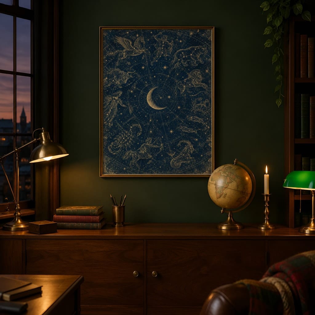 Dark Academia Frame Mockup — Single Home Study Wall Art PSD Templates (20 Scenes): mockup scene 14 of 20