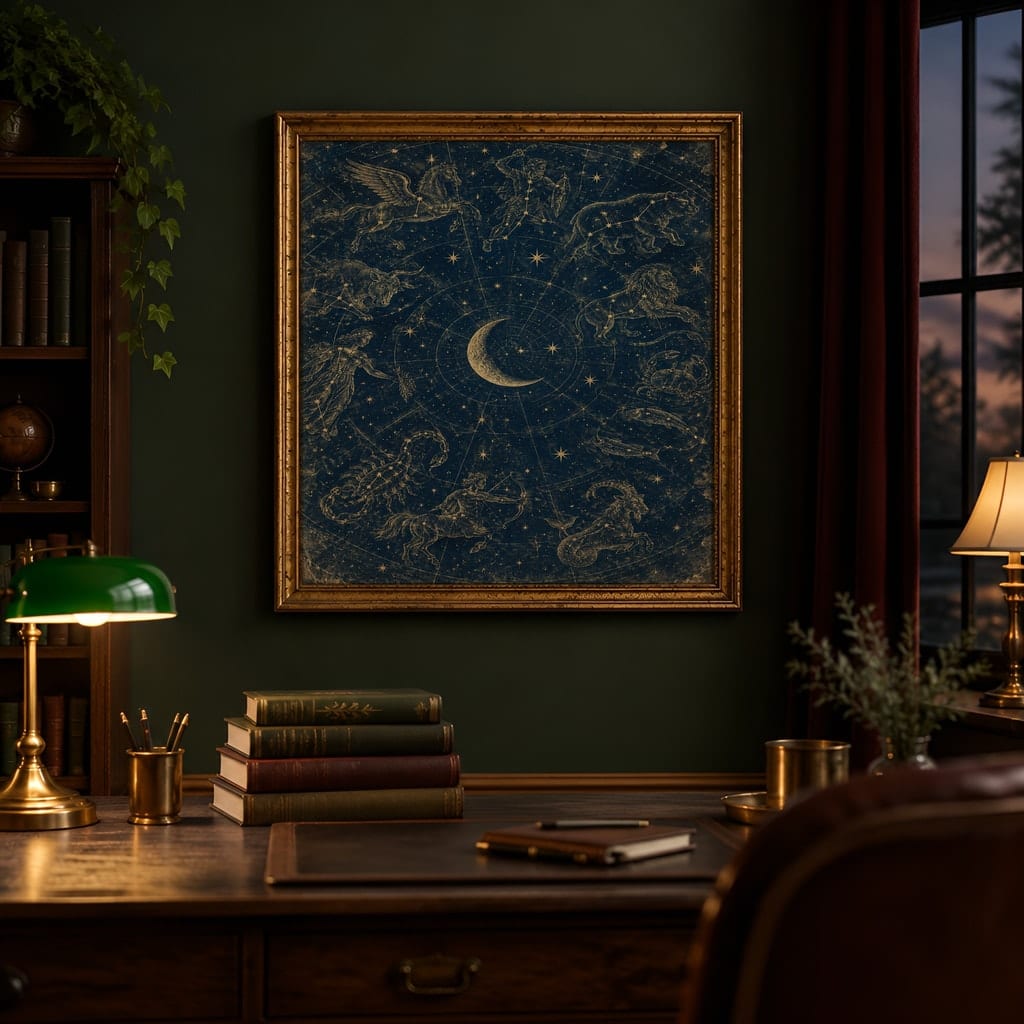 Dark Academia Frame Mockup — Single Home Study Wall Art PSD Templates (20 Scenes): mockup scene 16 of 20
