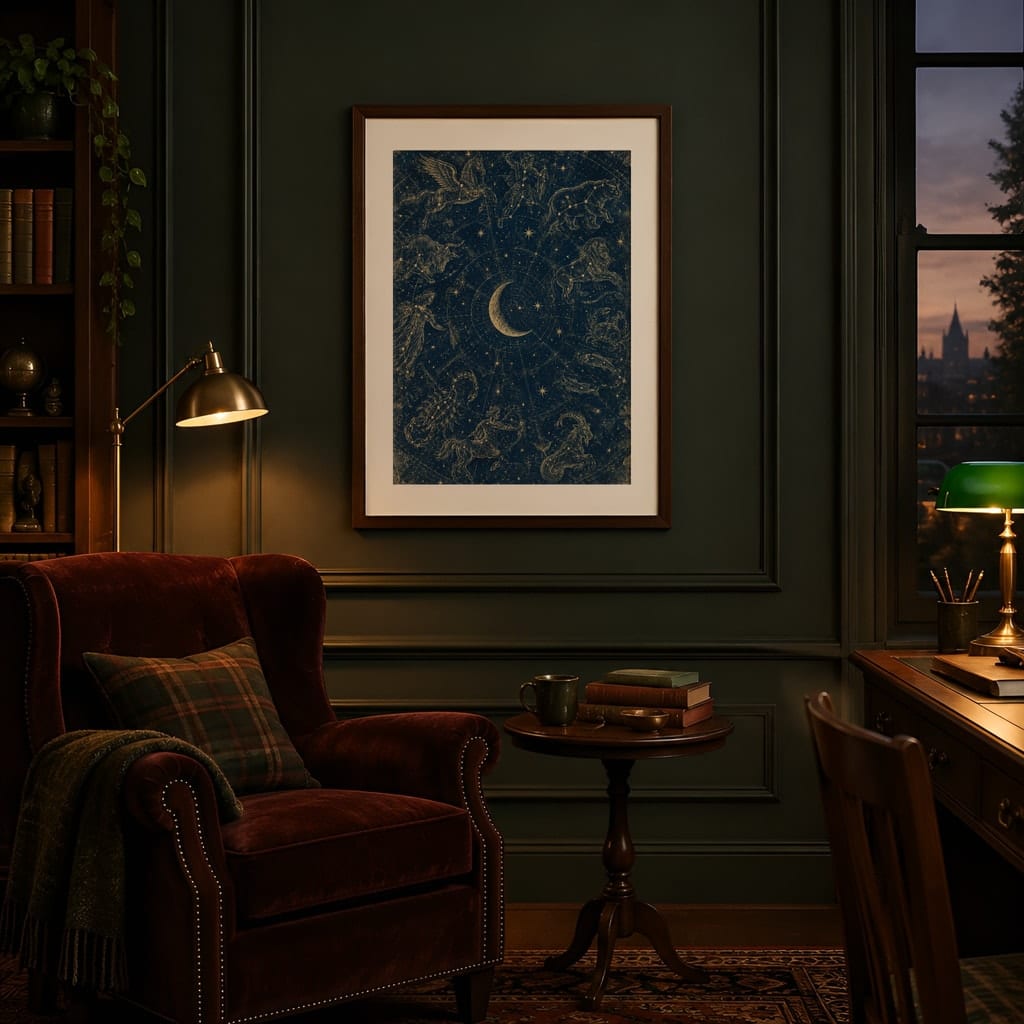 Dark Academia Frame Mockup — Single Home Study Wall Art PSD Templates (20 Scenes): mockup scene 5 of 20