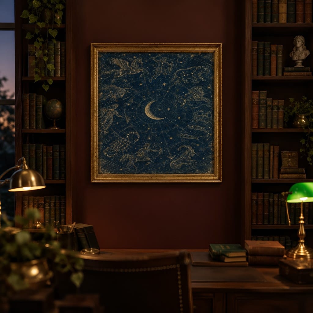 Dark Academia Frame Mockup — Single Home Study Wall Art PSD Templates (20 Scenes): mockup scene 8 of 20