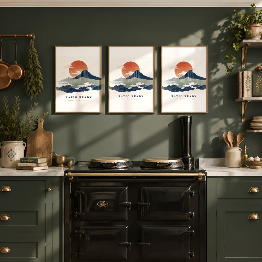 Kitchen Gallery Wall Mockup — Dark Cottagecore Frame Set PSD Templates (20 Scenes) — first mockup scene from the pack