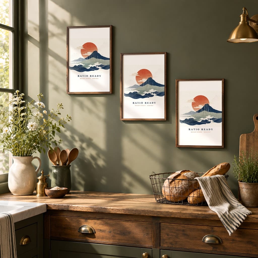 Kitchen Gallery Wall Mockup — Dark Cottagecore Frame Set PSD Templates (20 Scenes): mockup scene 10 of 20