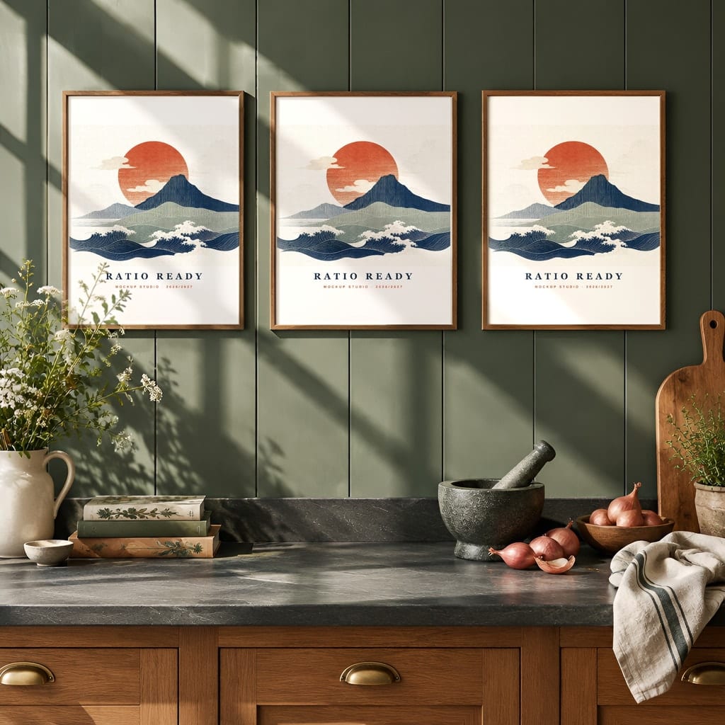 Kitchen Gallery Wall Mockup — Dark Cottagecore Frame Set PSD Templates (20 Scenes): mockup scene 13 of 20