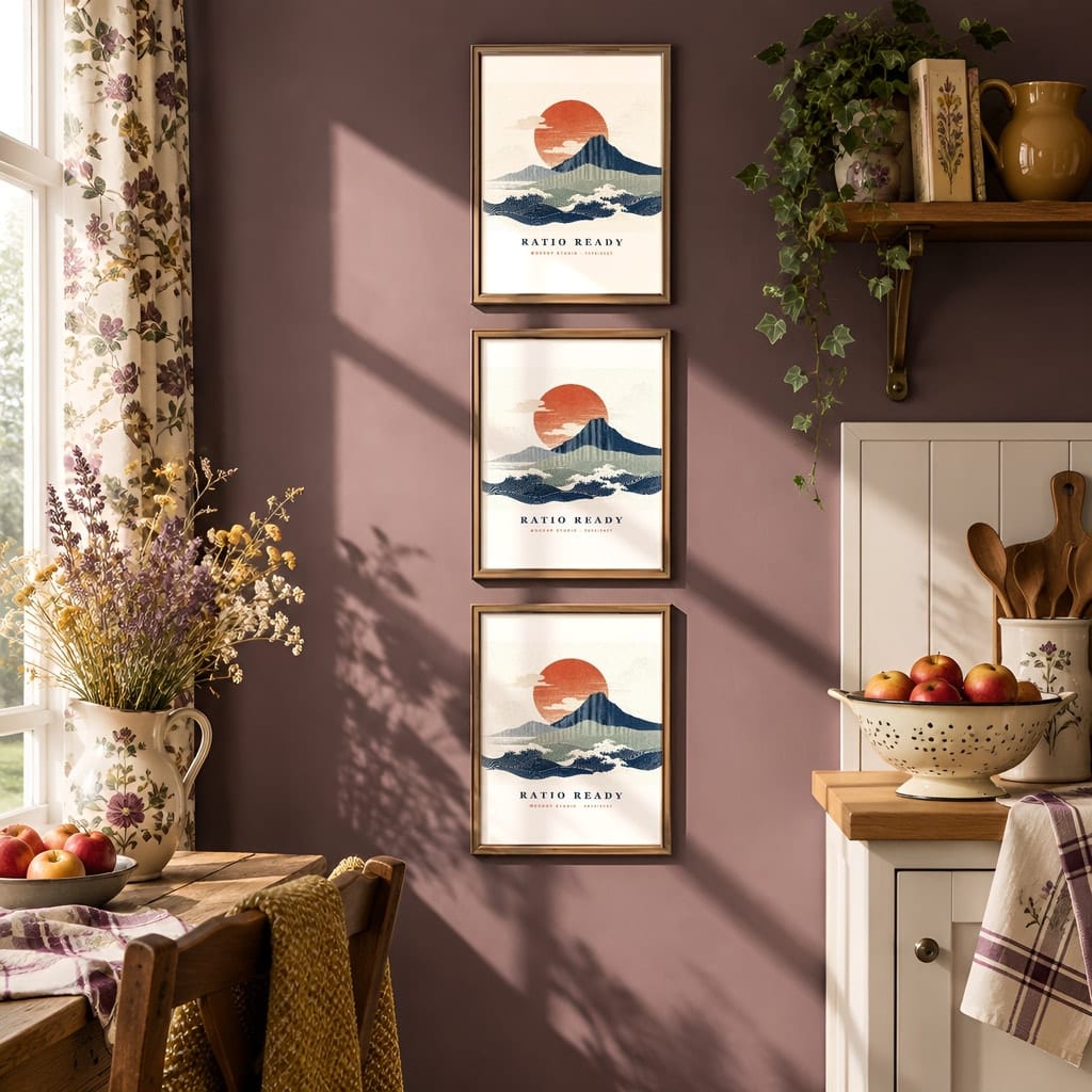 Kitchen Gallery Wall Mockup — Dark Cottagecore Frame Set PSD Templates (20 Scenes): mockup scene 14 of 20
