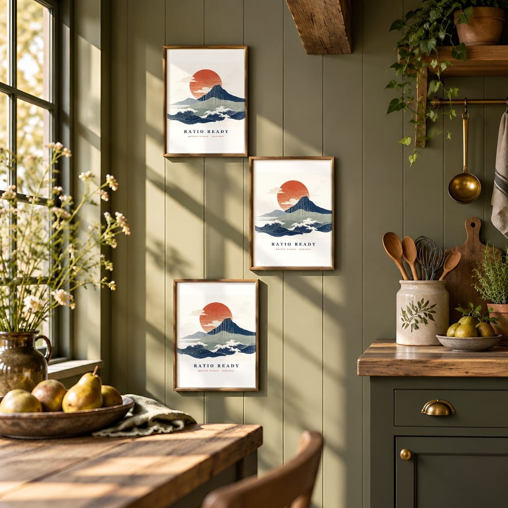Kitchen Gallery Wall Mockup — Dark Cottagecore Frame Set PSD Templates (20 Scenes): mockup scene 16 of 20