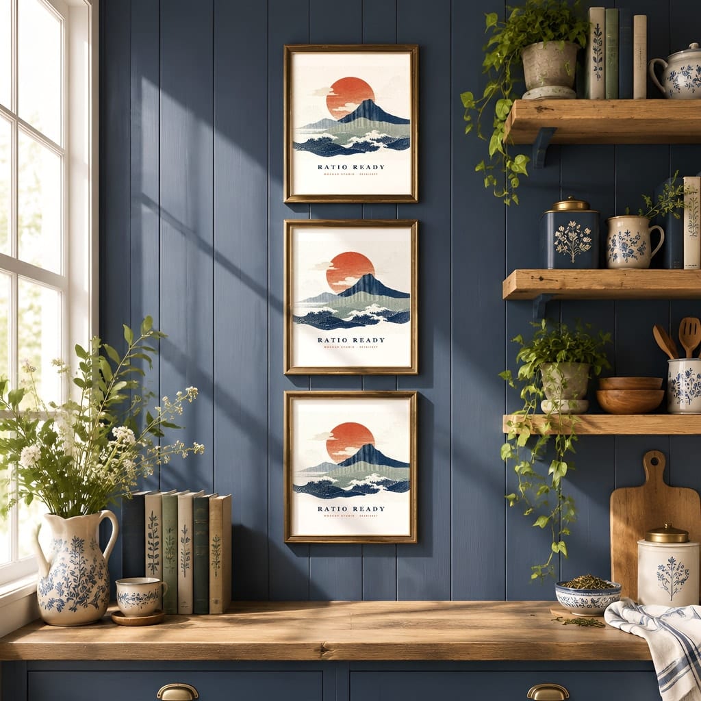 Kitchen Gallery Wall Mockup — Dark Cottagecore Frame Set PSD Templates (20 Scenes): mockup scene 17 of 20