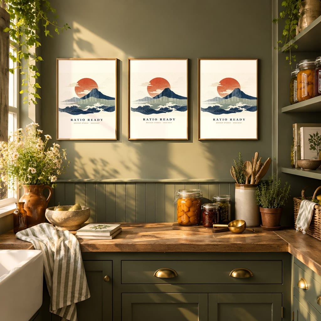 Kitchen Gallery Wall Mockup — Dark Cottagecore Frame Set PSD Templates (20 Scenes): mockup scene 18 of 20