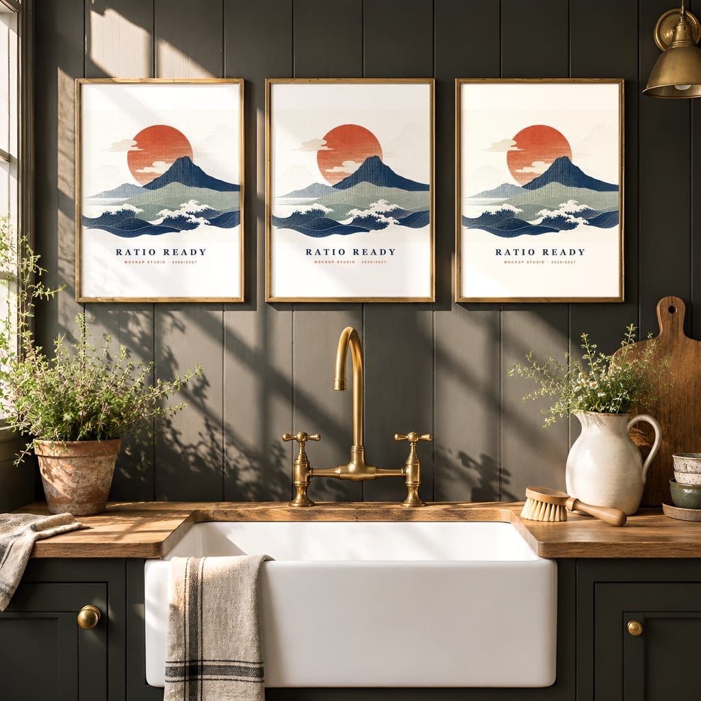 Kitchen Gallery Wall Mockup — Dark Cottagecore Frame Set PSD Templates (20 Scenes): mockup scene 19 of 20