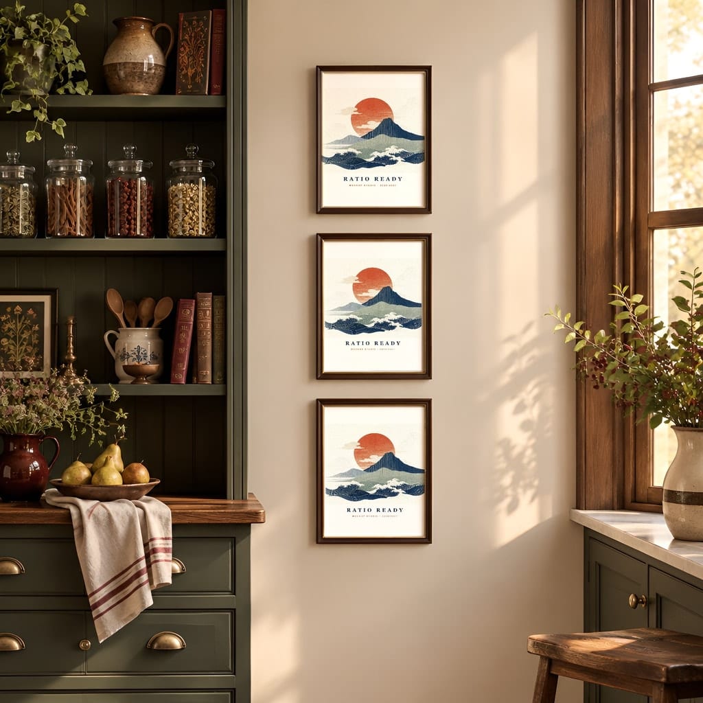Kitchen Gallery Wall Mockup — Dark Cottagecore Frame Set PSD Templates (20 Scenes): mockup scene 2 of 20