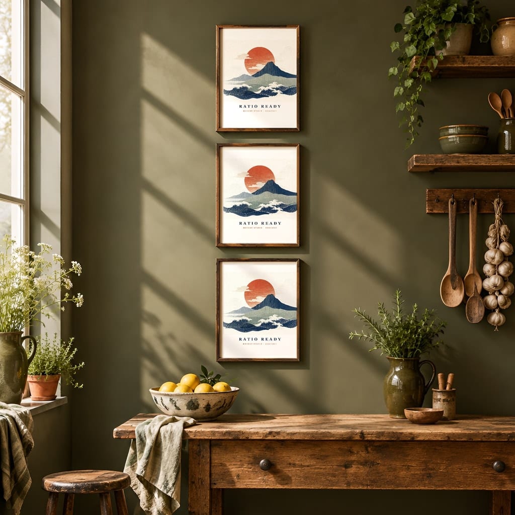 Kitchen Gallery Wall Mockup — Dark Cottagecore Frame Set PSD Templates (20 Scenes): mockup scene 5 of 20