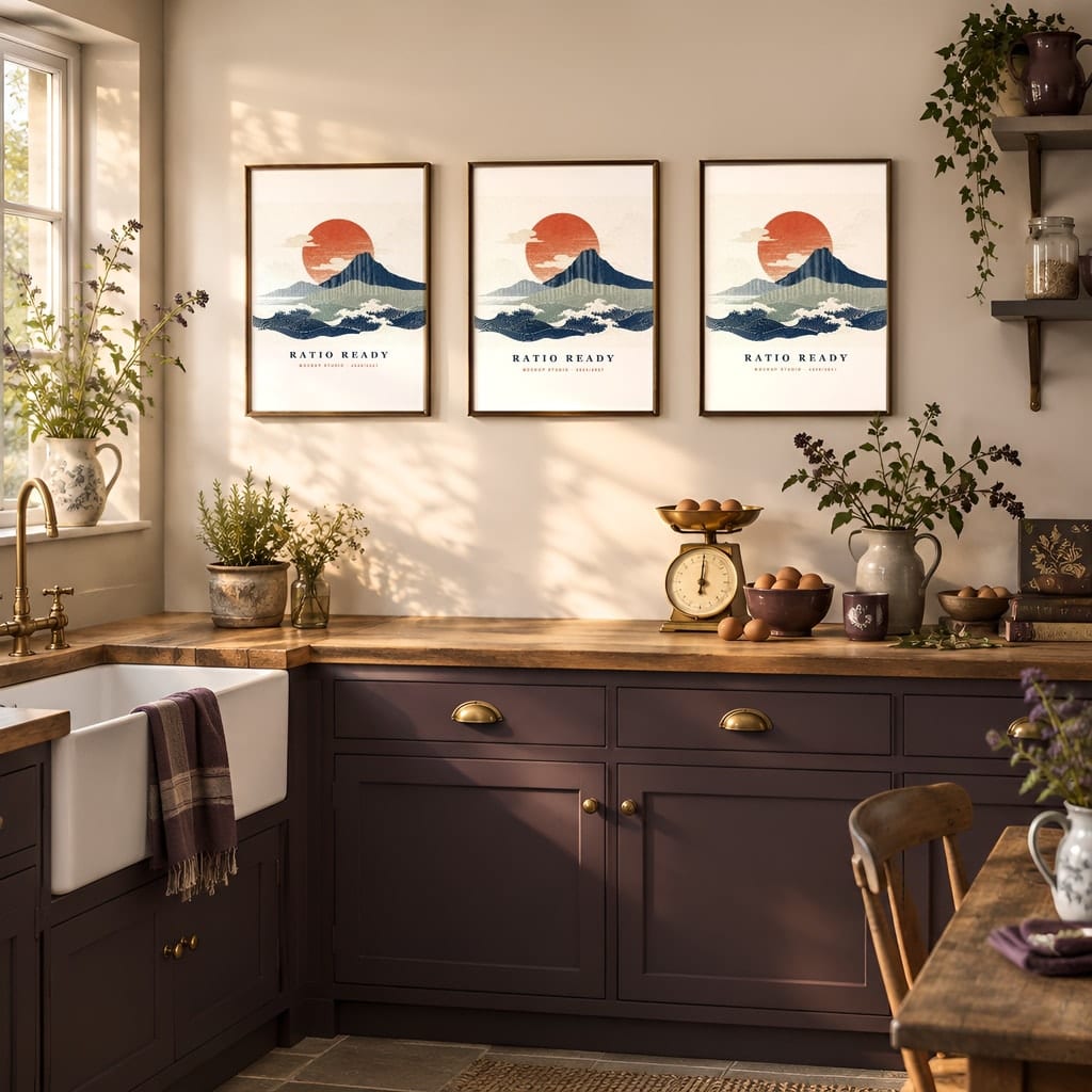 Kitchen Gallery Wall Mockup — Dark Cottagecore Frame Set PSD Templates (20 Scenes): mockup scene 6 of 20