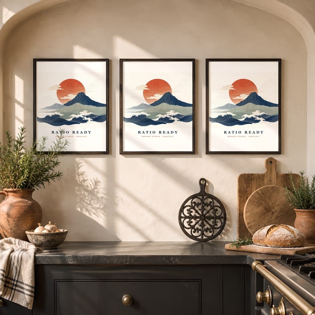 Kitchen Gallery Wall Mockup — Dark Cottagecore Frame Set PSD Templates (20 Scenes): mockup scene 7 of 20