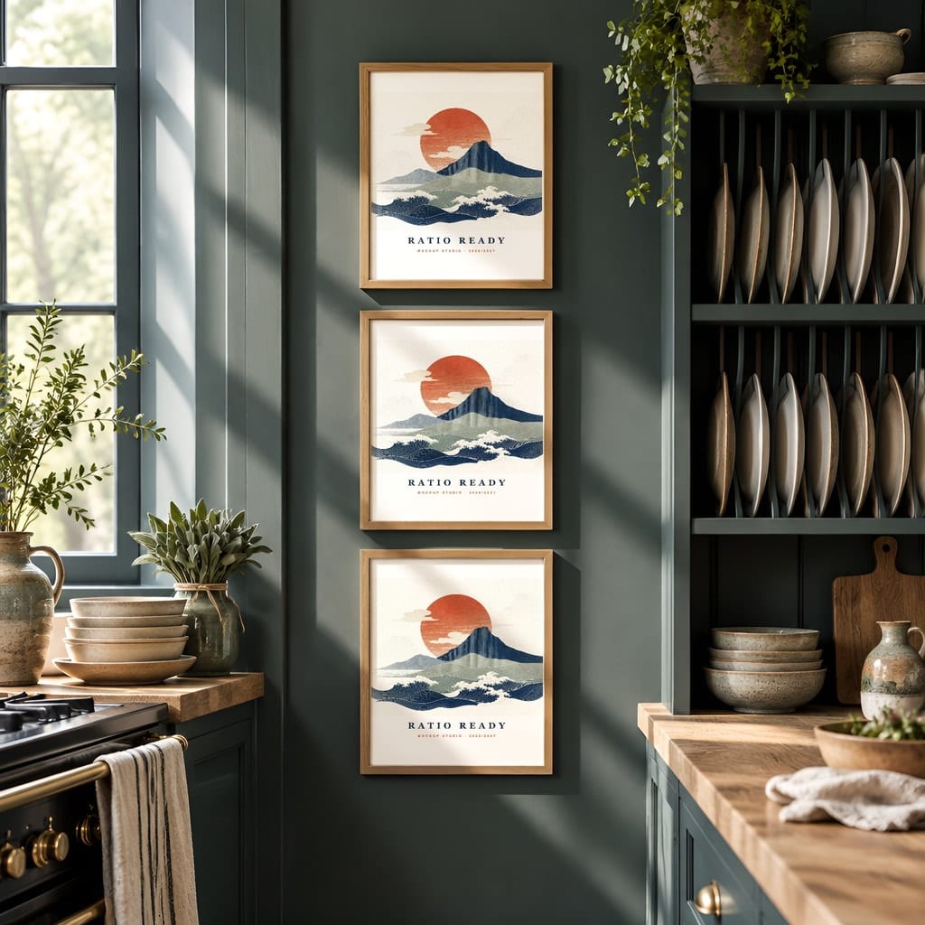 Kitchen Gallery Wall Mockup — Dark Cottagecore Frame Set PSD Templates (20 Scenes): mockup scene 8 of 20