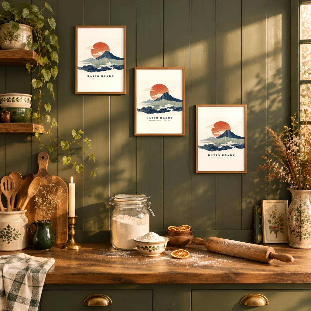 Kitchen Gallery Wall Mockup — Dark Cottagecore Frame Set PSD Templates (20 Scenes): mockup scene 9 of 20
