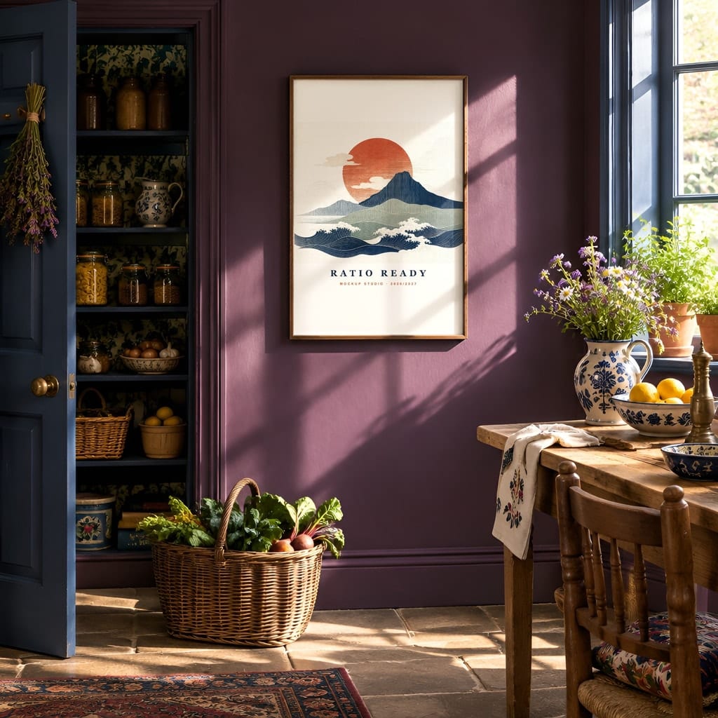 Cottagecore Frame Mockup — Dark Moody Kitchen Wall Art PSD Templates (20 Scenes): mockup scene 6 of 20