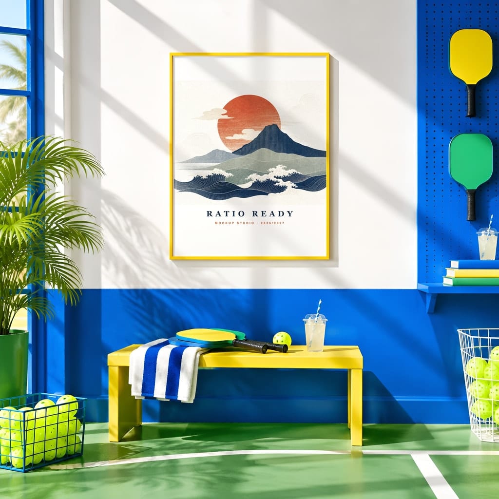 Pickleball Wall Art Mockup Bundle — Sports Poster and Gallery Frame PSD Templates (40 Scenes) — first mockup scene from the pack