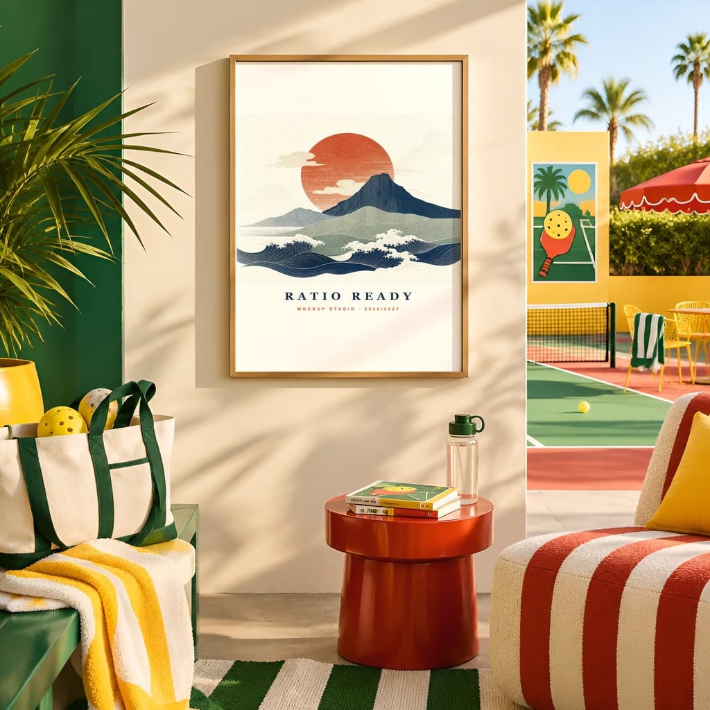 Pickleball Wall Art Mockup Bundle — Sports Poster and Gallery Frame PSD Templates (40 Scenes): mockup scene 15 of 40
