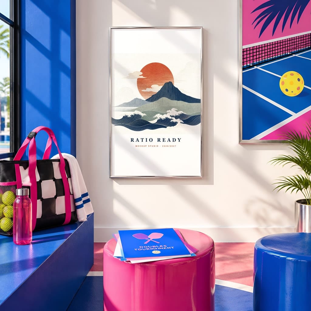 Pickleball Wall Art Mockup Bundle — Sports Poster and Gallery Frame PSD Templates (40 Scenes): mockup scene 19 of 40