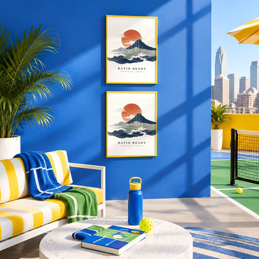 Pickleball Wall Art Mockup Bundle — Sports Poster and Gallery Frame PSD Templates (40 Scenes): mockup scene 26 of 40