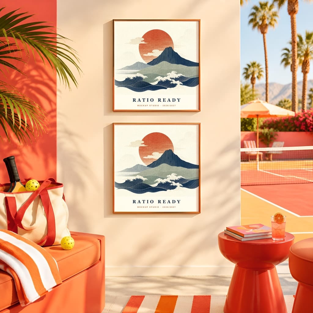 Pickleball Wall Art Mockup Bundle — Sports Poster and Gallery Frame PSD Templates (40 Scenes): mockup scene 27 of 40