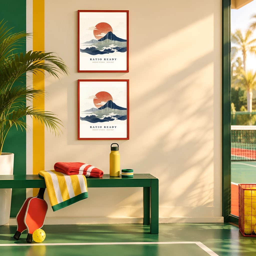 Pickleball Wall Art Mockup Bundle — Sports Poster and Gallery Frame PSD Templates (40 Scenes): mockup scene 30 of 40