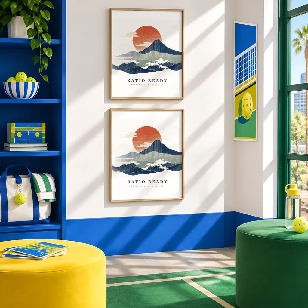 Pickleball Wall Art Mockup Bundle — Sports Poster and Gallery Frame PSD Templates (40 Scenes): mockup scene 31 of 40