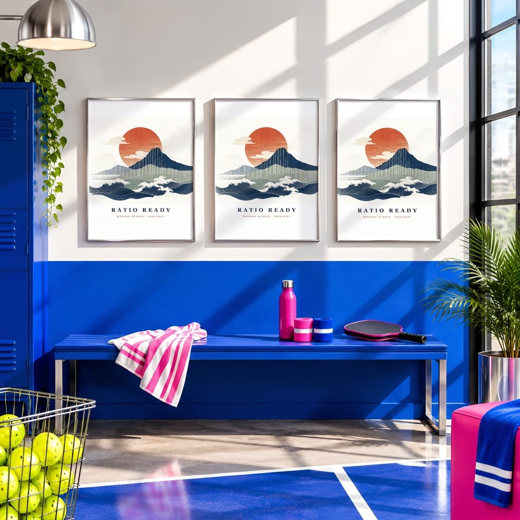 Pickleball Wall Art Mockup Bundle — Sports Poster and Gallery Frame PSD Templates (40 Scenes): mockup scene 34 of 40