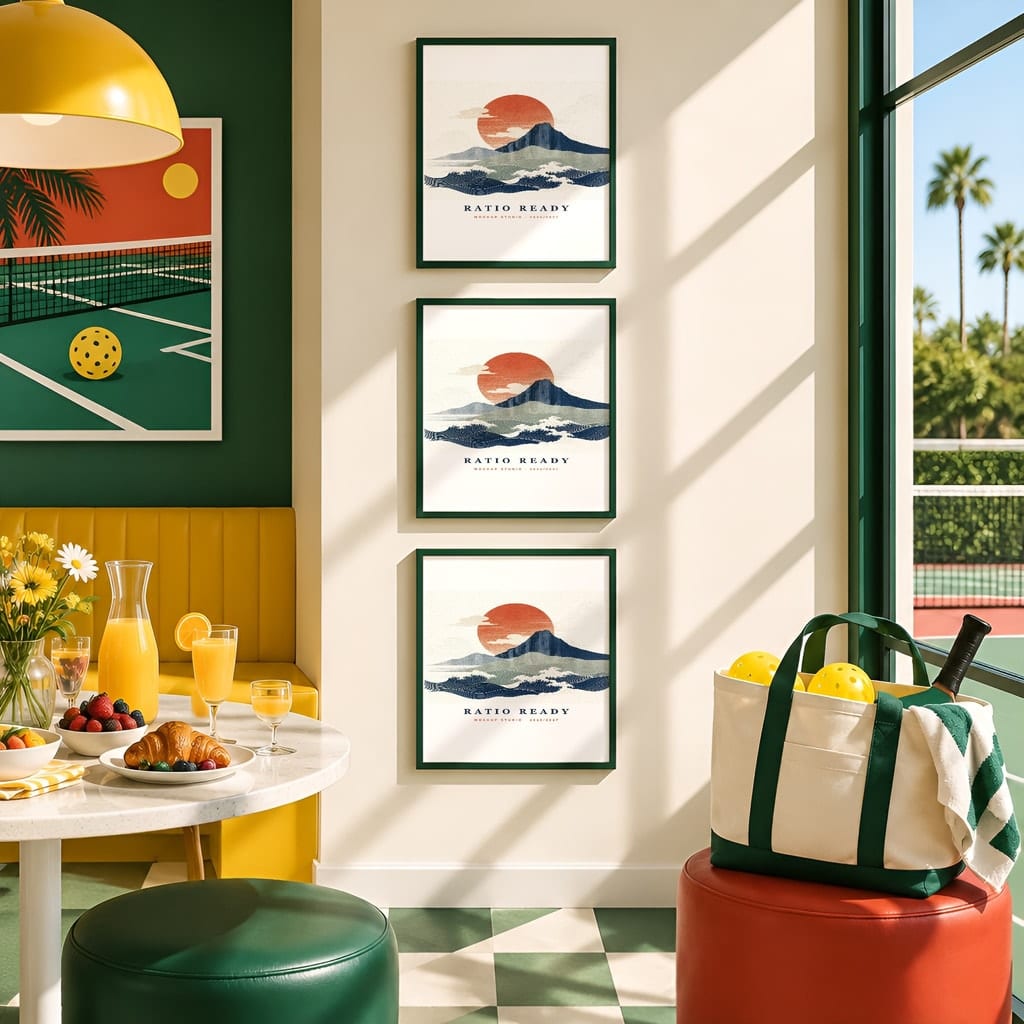 Pickleball Wall Art Mockup Bundle — Sports Poster and Gallery Frame PSD Templates (40 Scenes): mockup scene 35 of 40